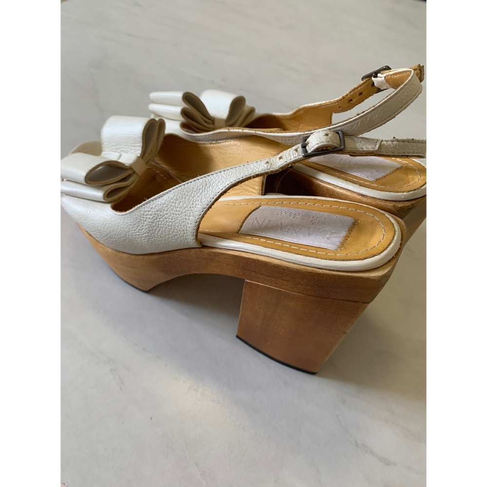 Lanvin Bow Peep Toe Wooden Platform Block Heels